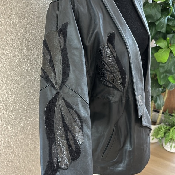 Vintage 80s Leather Patch Work Club Jacket - Picture 6 of 12